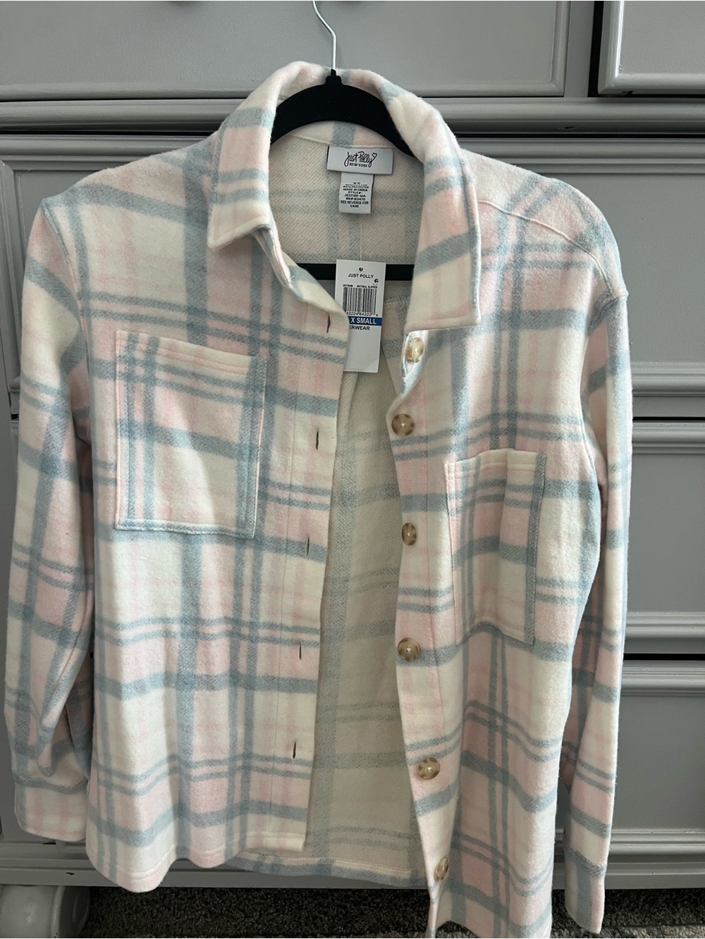 Plaid Utility Shacket in Pastel Pink & Ivory